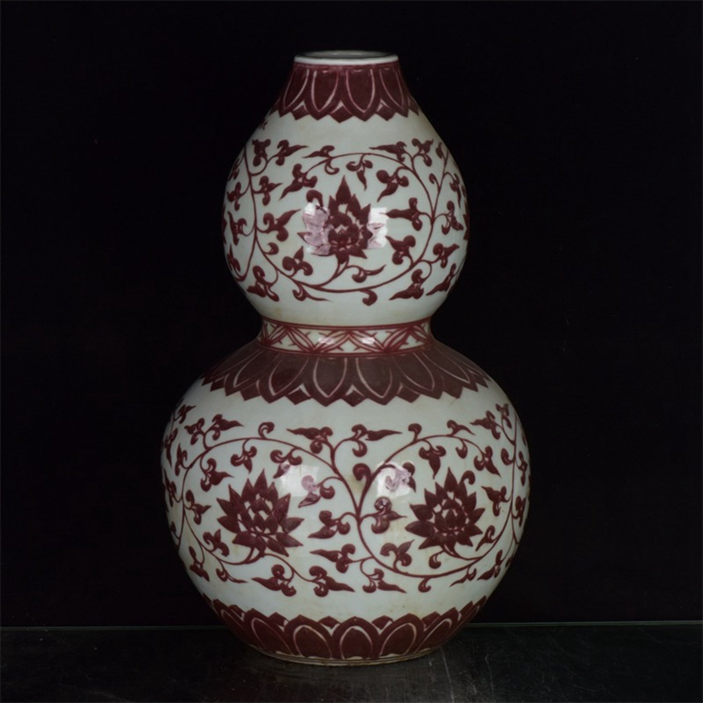 Chinese antique underglaze red entangled branch floral pattern gourd vase