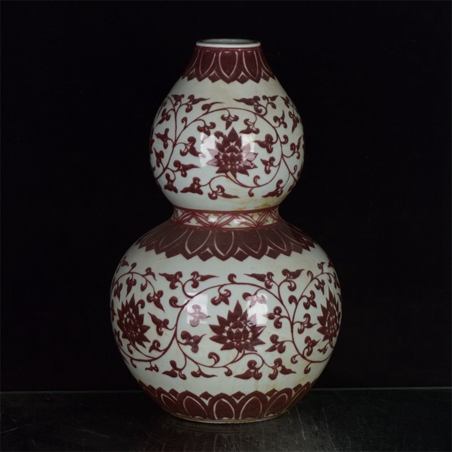 Chinese antique underglaze red entangled branch floral pattern gourd vase