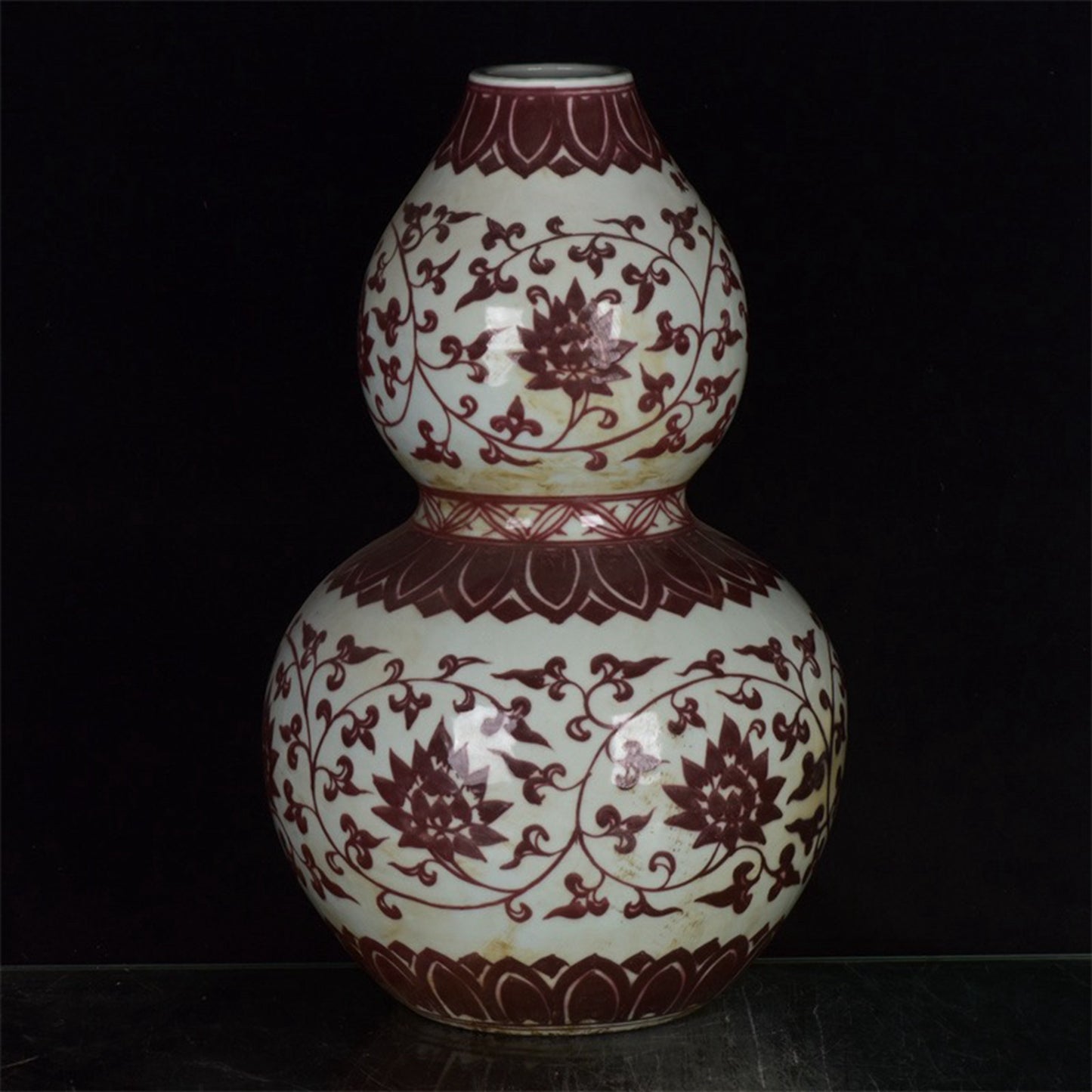 Chinese antique underglaze red entangled branch floral pattern gourd vase