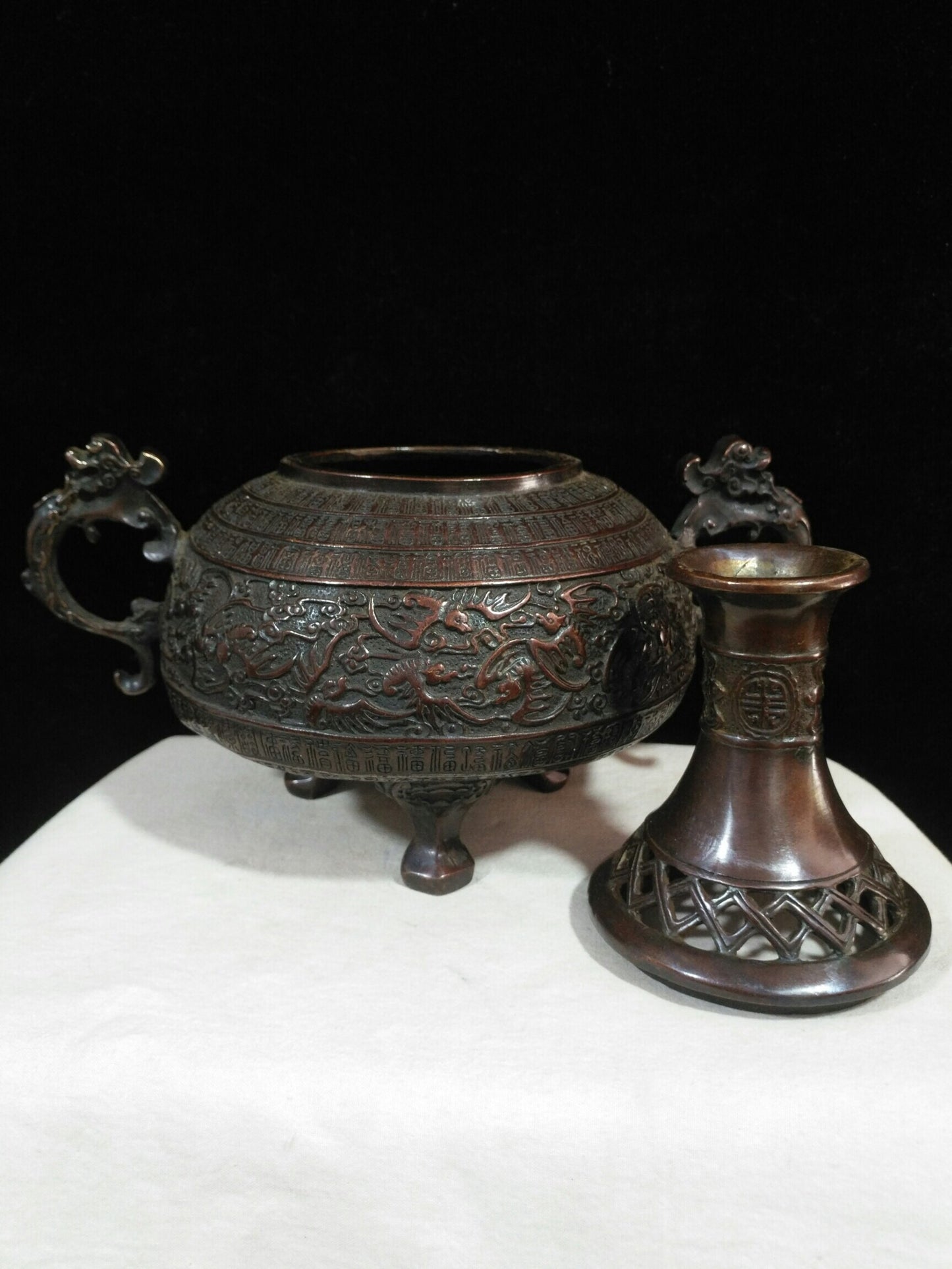 Chinese antique pure copper [Dragon Ear Wanfu Smoker]