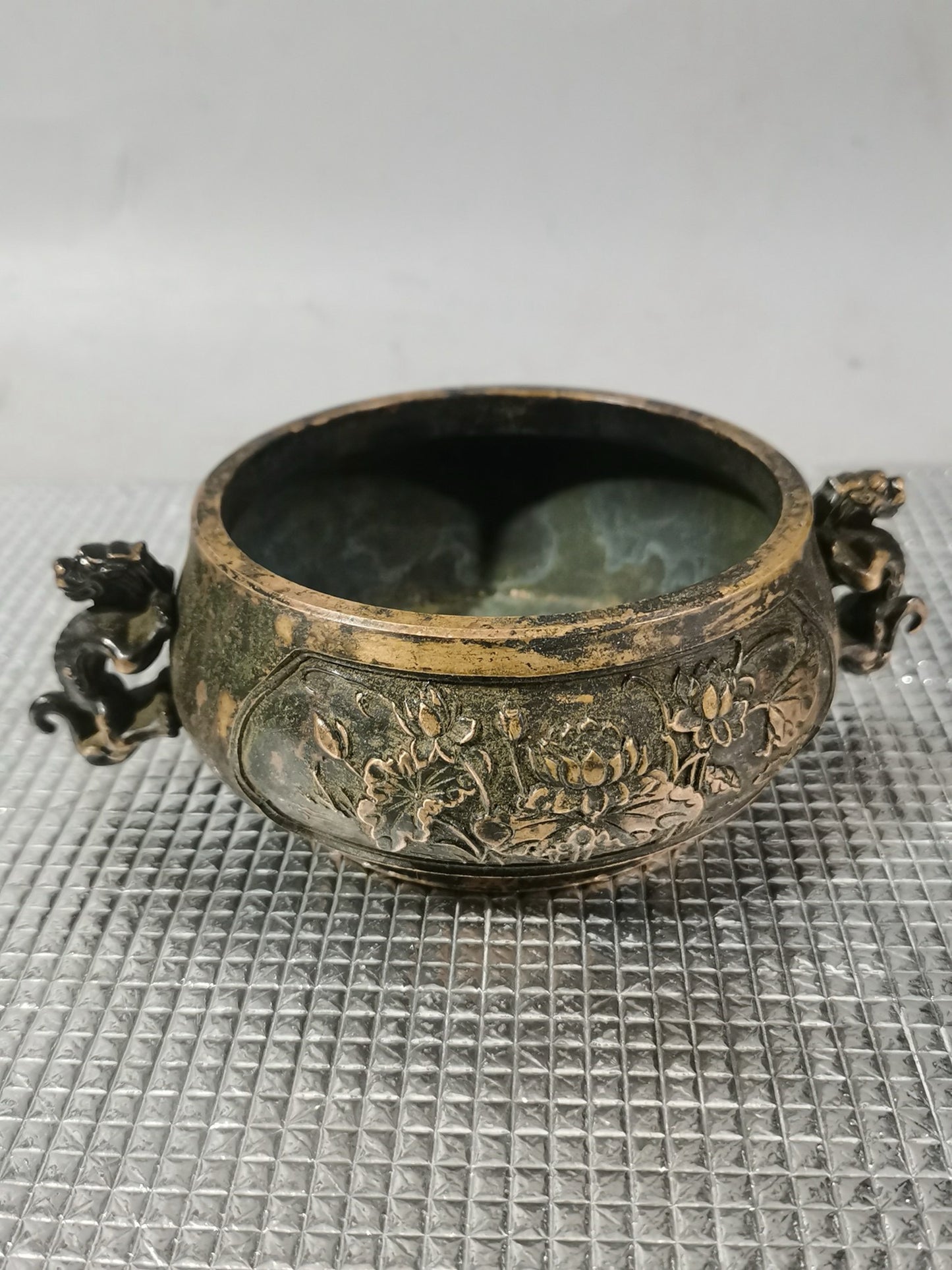 Pure copper dragon ear lotus incense burner