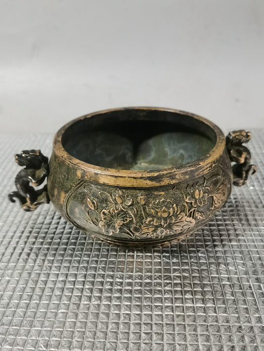 Pure copper dragon ear lotus incense burner
