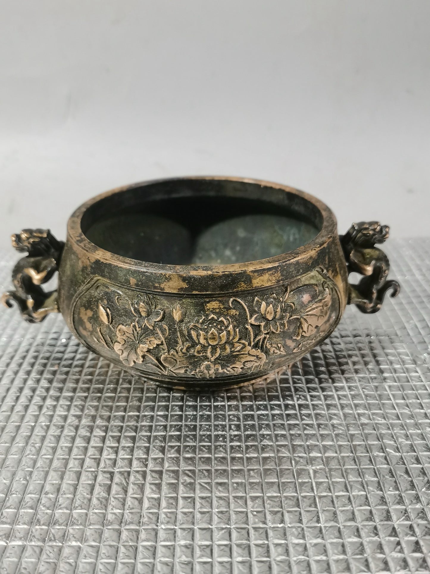 Pure copper dragon ear lotus incense burner