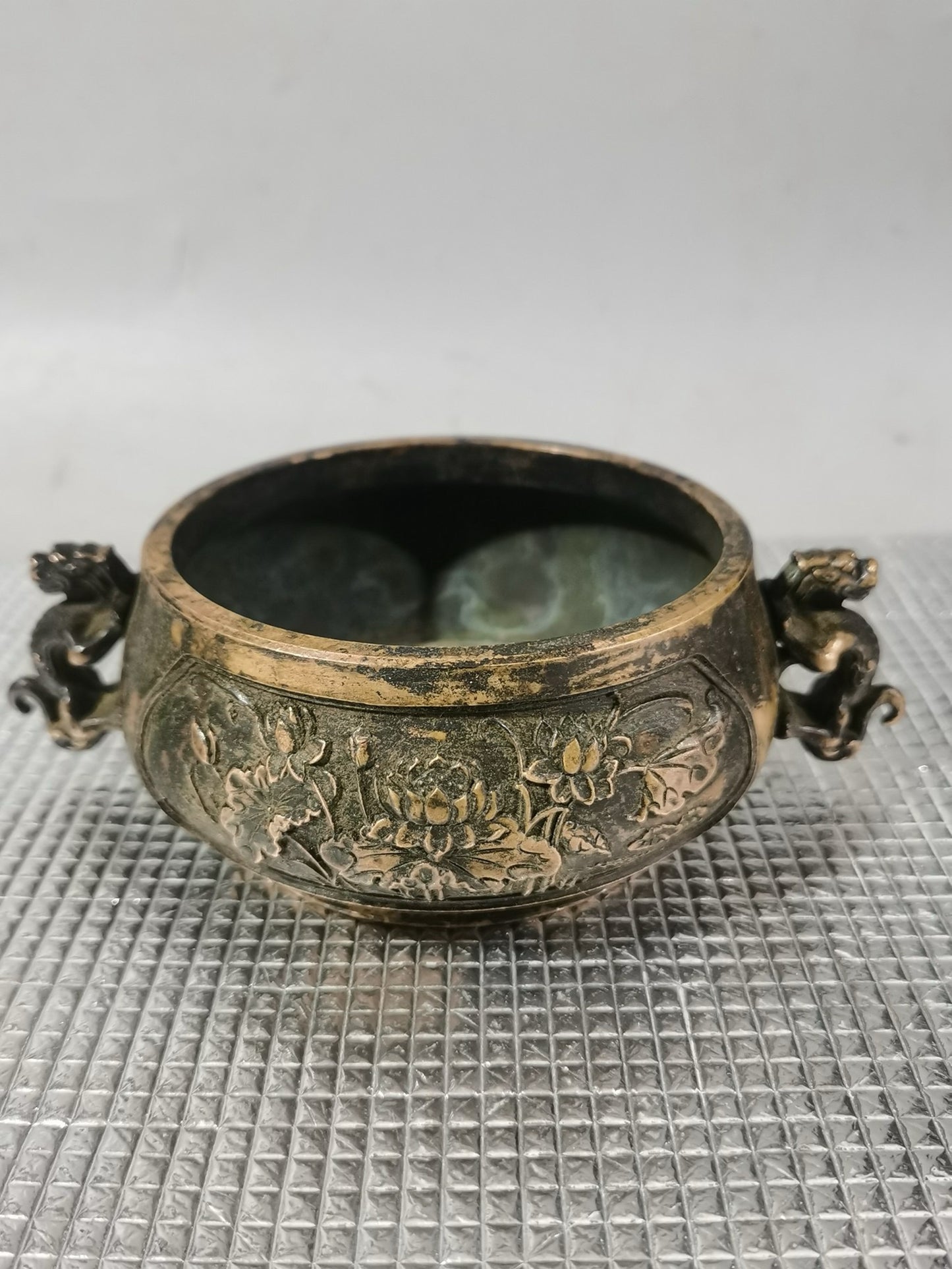 Pure copper dragon ear lotus incense burner