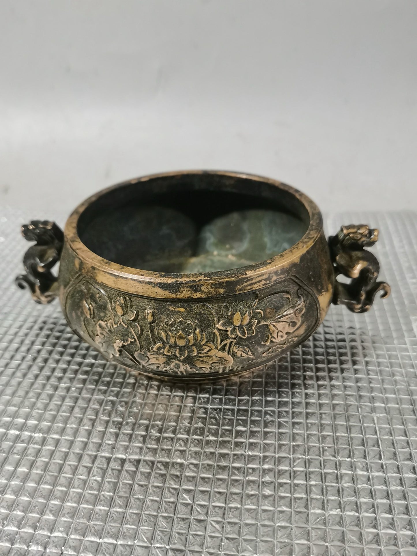 Pure copper dragon ear lotus incense burner