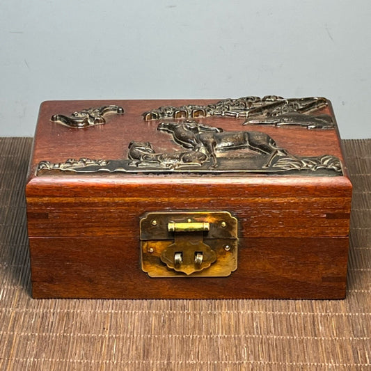 Pear wood inlaid bamboo yellow carved jewelry box