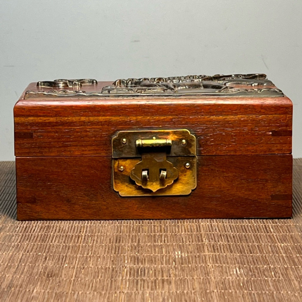 Pear wood inlaid bamboo yellow carved jewelry box