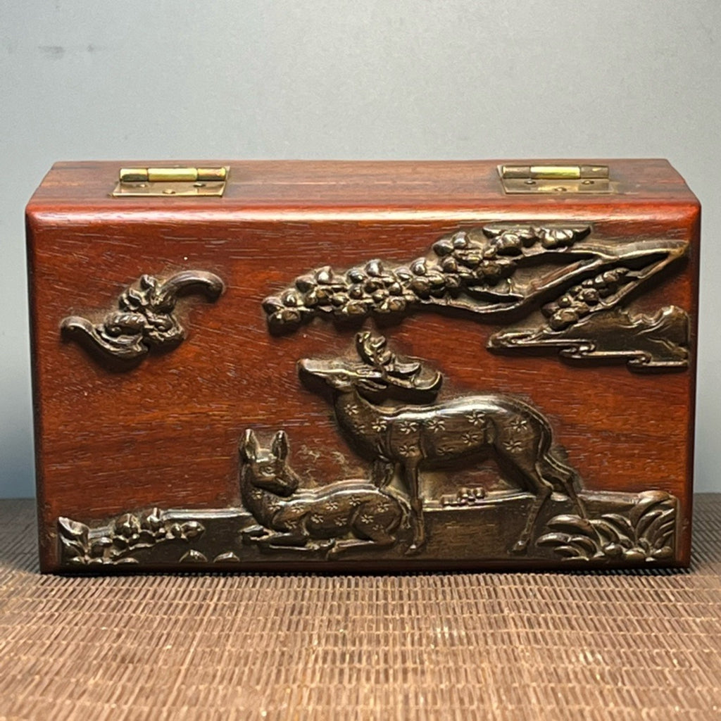 Pear wood inlaid bamboo yellow carved jewelry box