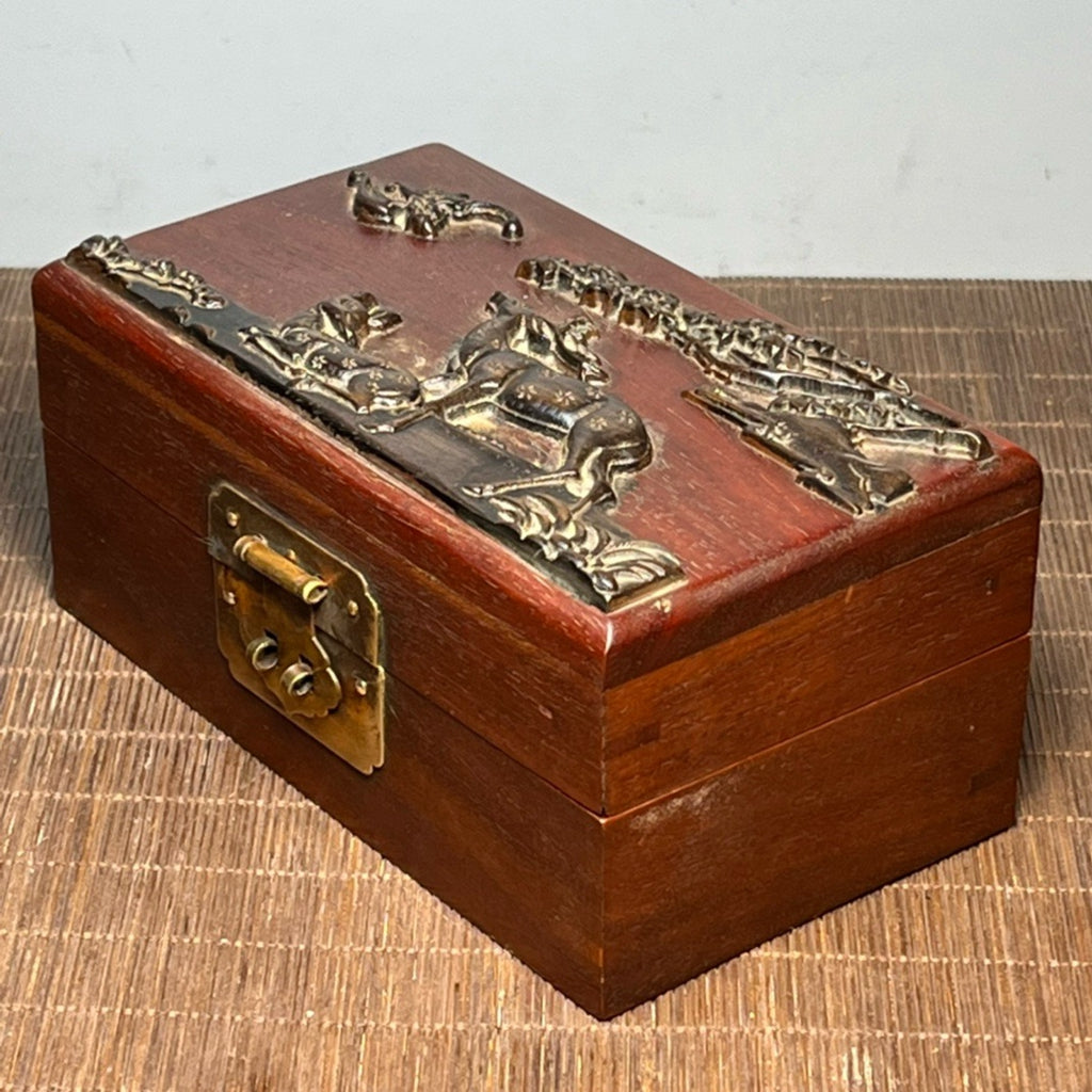 Pear wood inlaid bamboo yellow carved jewelry box