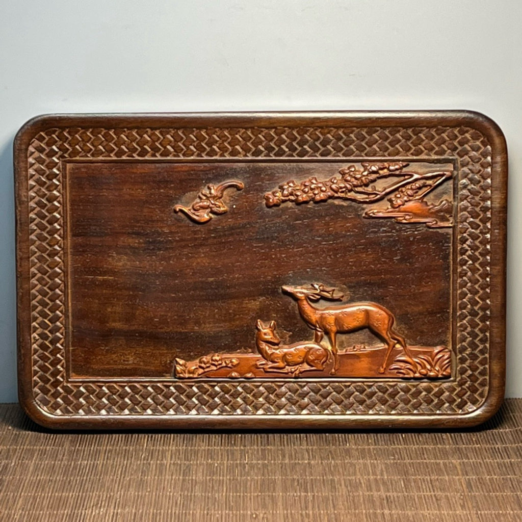 Black sandalwood inlaid boxwood carved small tea plate