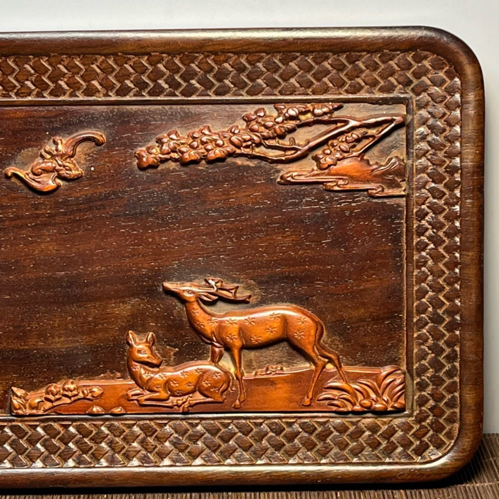 Black sandalwood inlaid boxwood carved small tea plate