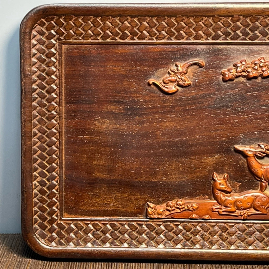 Black sandalwood inlaid boxwood carved small tea plate