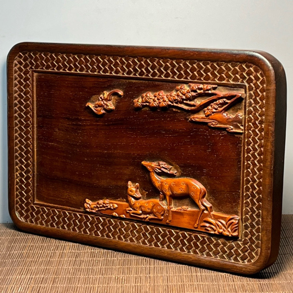 Black sandalwood inlaid boxwood carved small tea plate