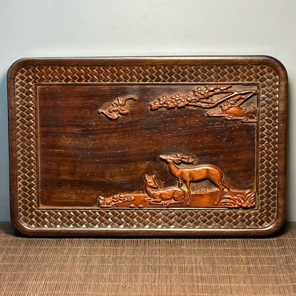 Black sandalwood inlaid boxwood carved small tea plate
