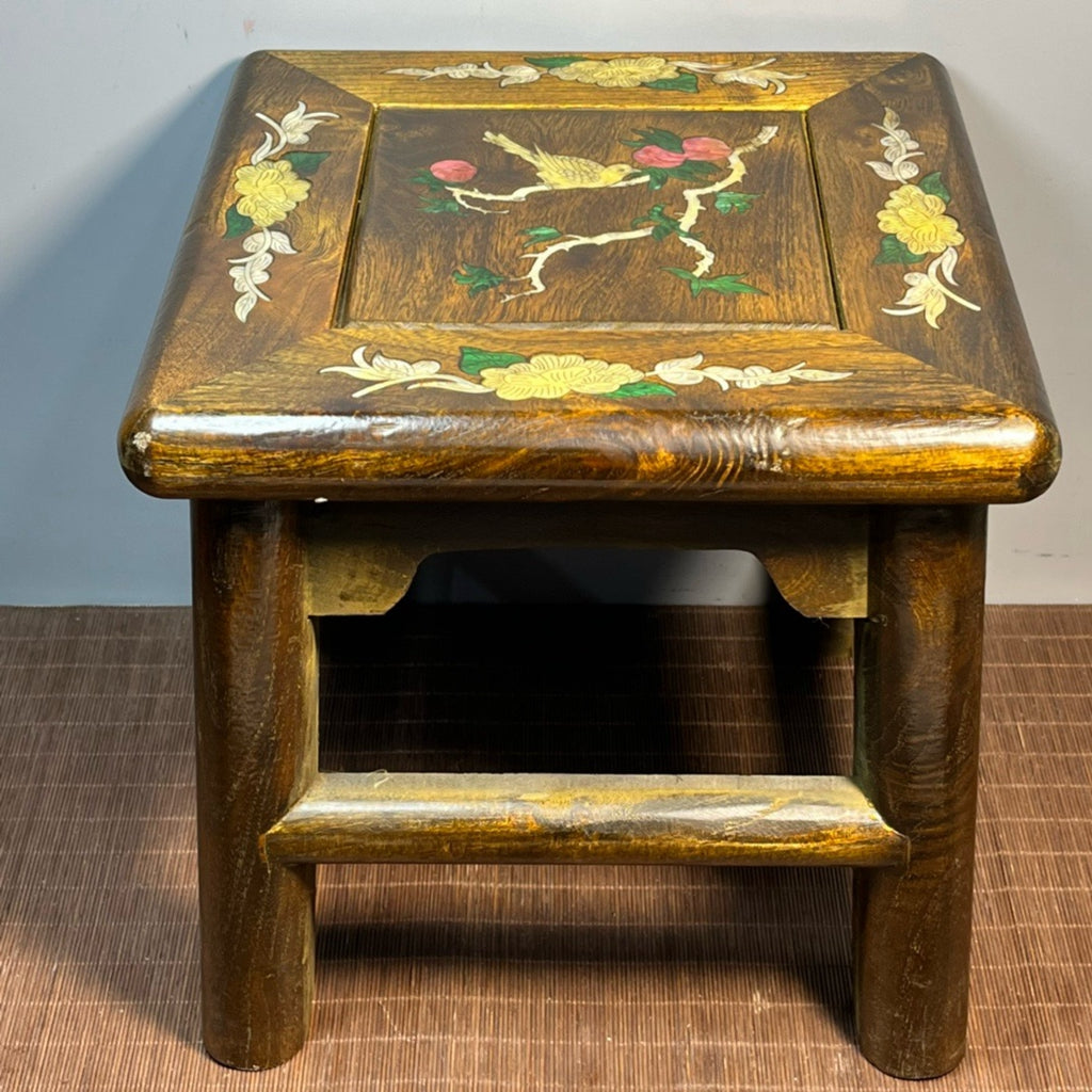 Pear wood inlaid shell carved square stool
