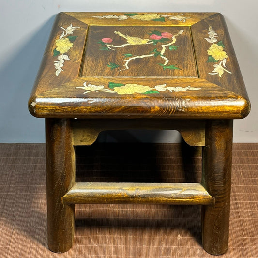 Pear wood inlaid shell carved square stool