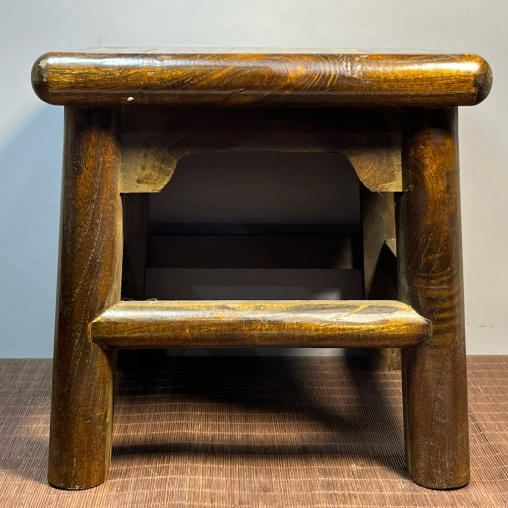 Pear wood inlaid shell carved square stool