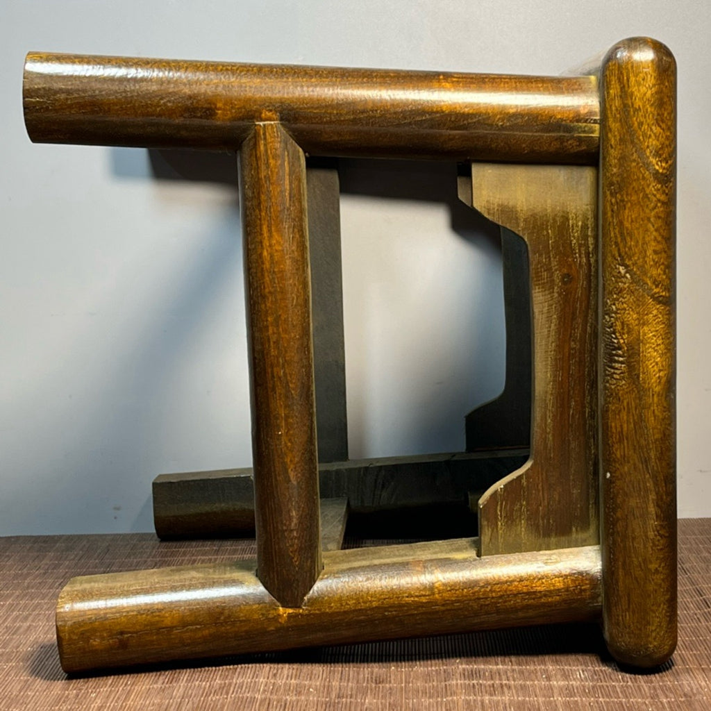 Pear wood inlaid shell carved square stool