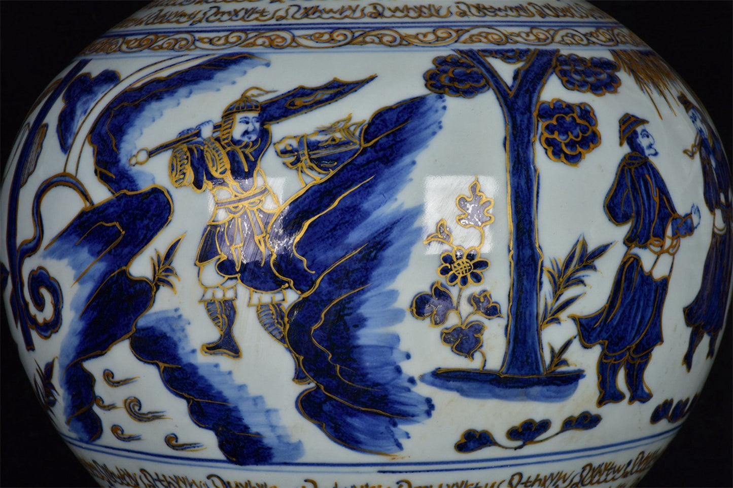 Chinese antique blue and white export return gold painted celestial sphere bottles