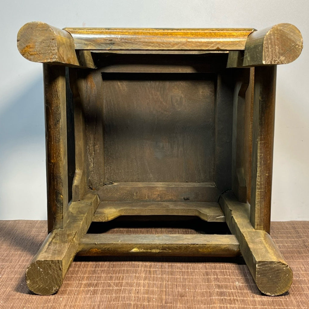 Pear wood inlaid shell carved square stool