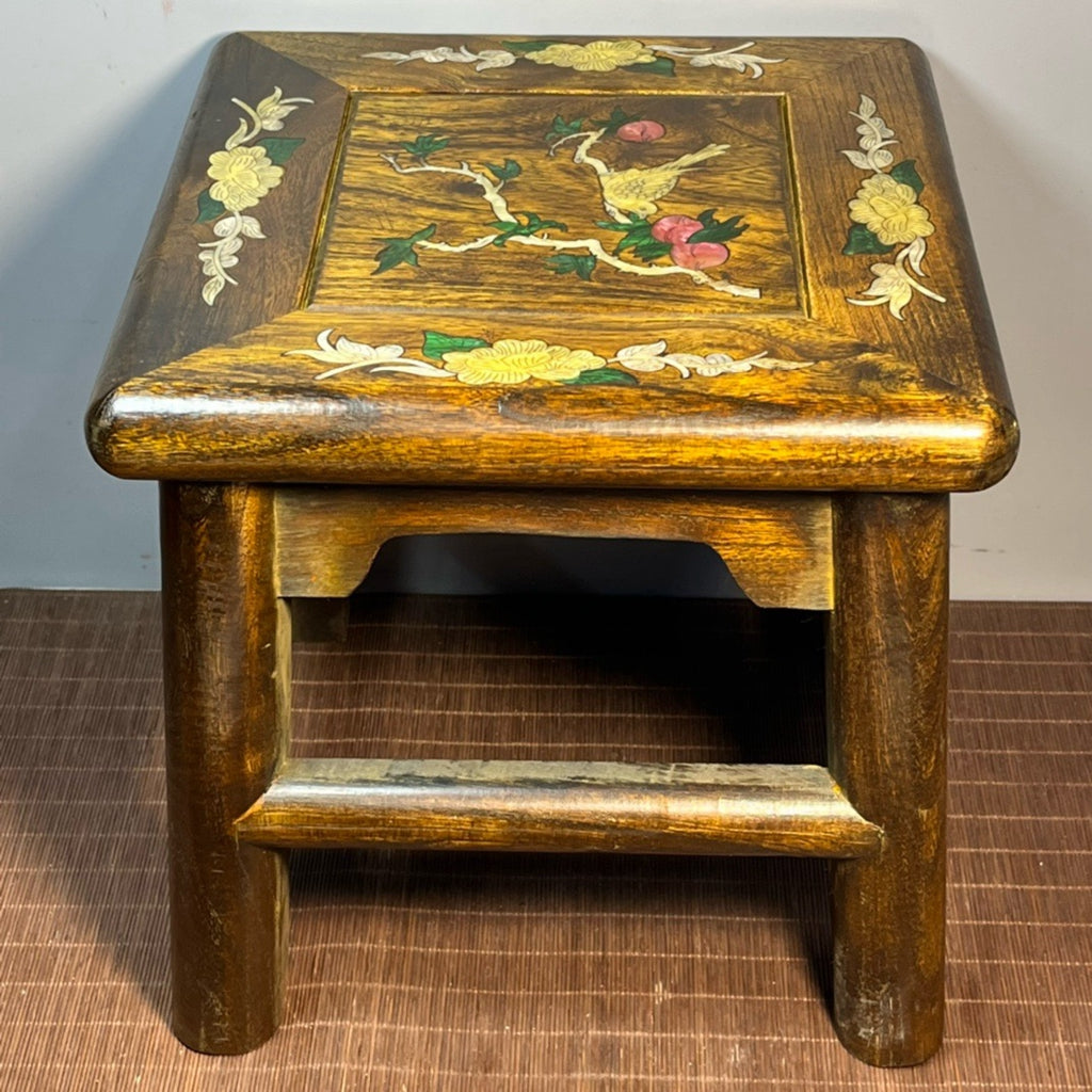 Pear wood inlaid shell carved square stool