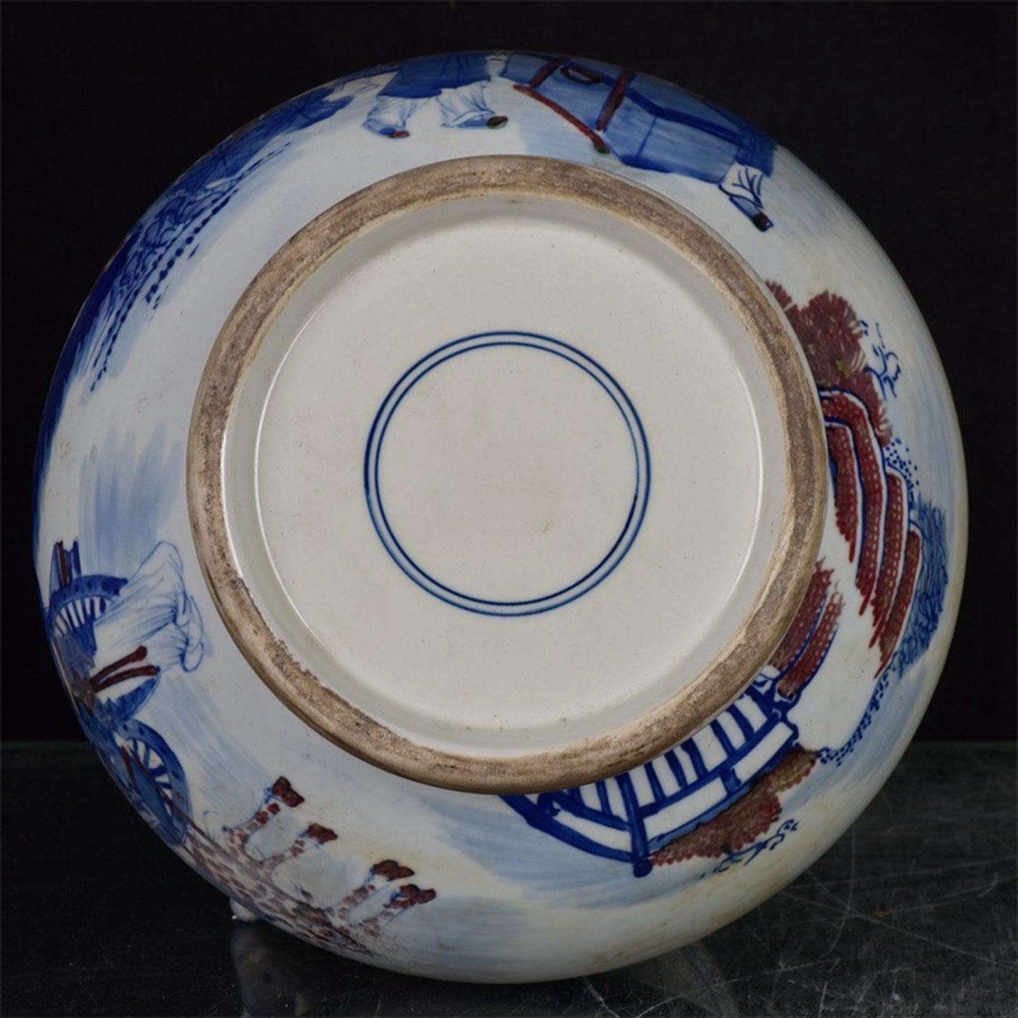 Chinese Antique Blue and Blue Flower Glazed Red Character Story Pattern Double Eared Deer Head Zun