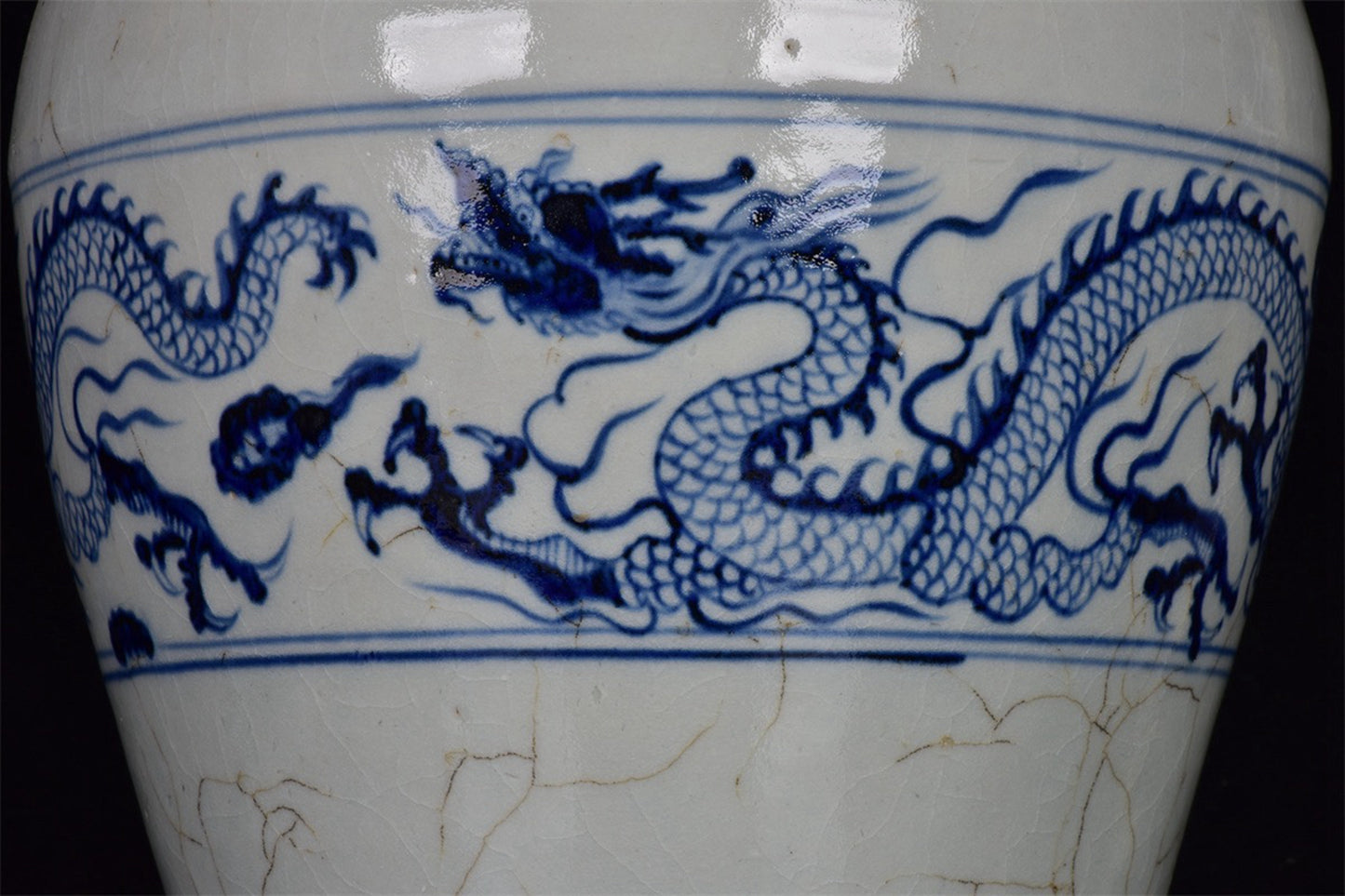 Chinese Antique Blue and White Dragon Pattern Export Return Open Sliced Plum Vase