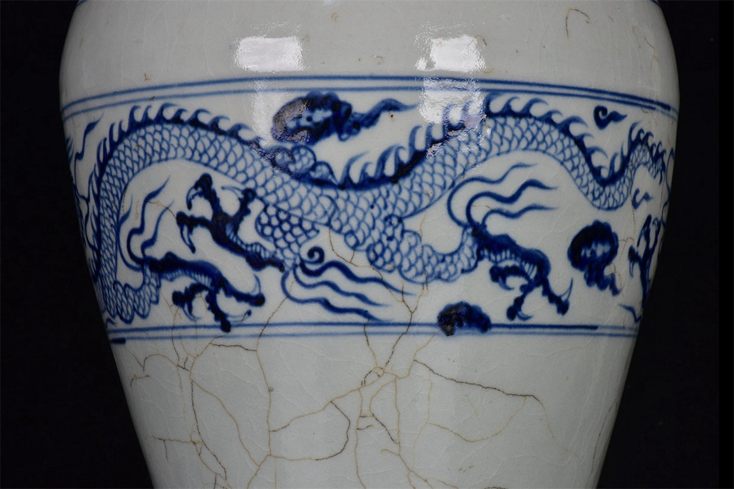 Chinese Antique Blue and White Dragon Pattern Export Return Open Sliced Plum Vase