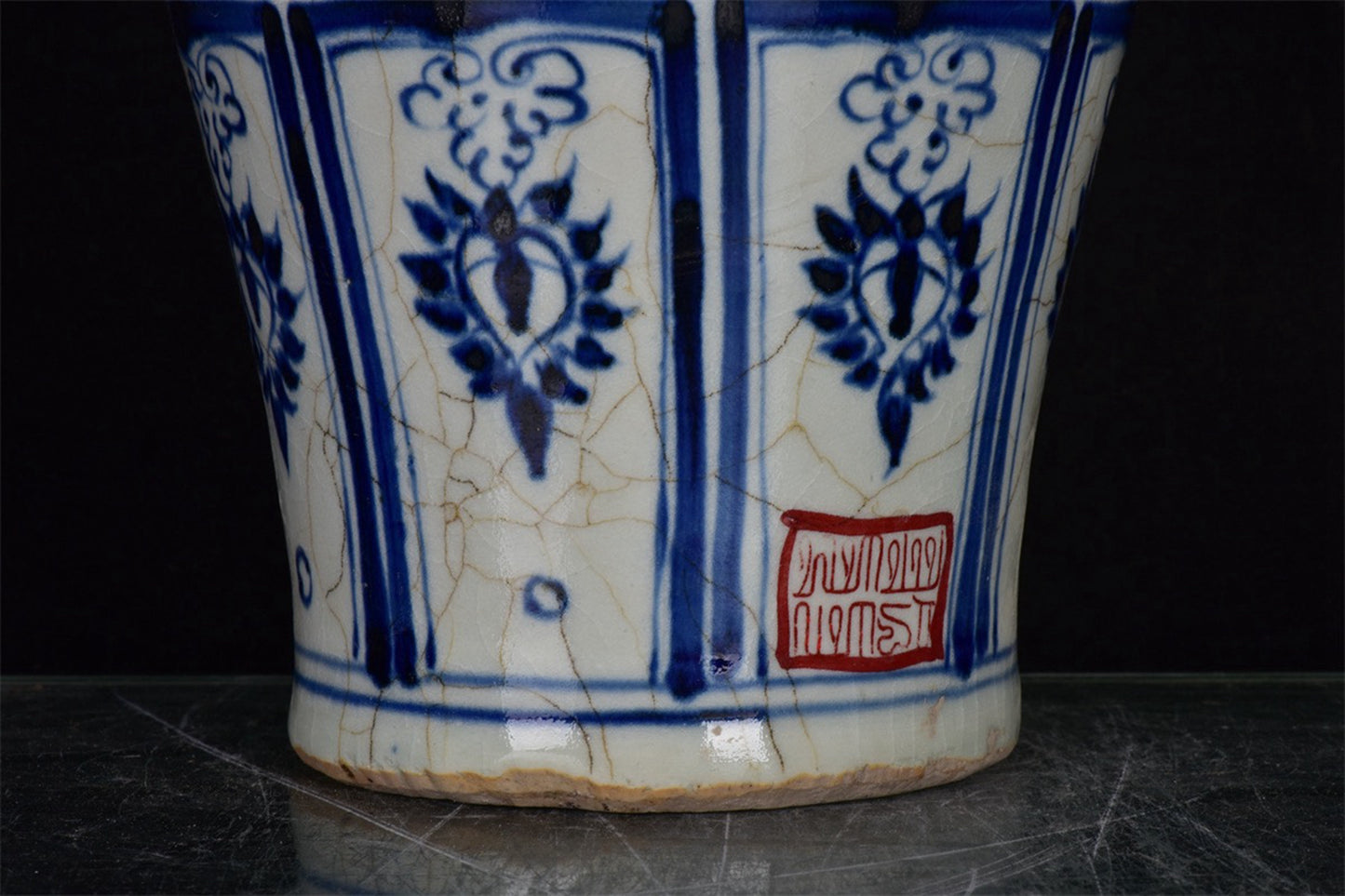 Chinese Antique Blue and White Dragon Pattern Export Return Open Sliced Plum Vase