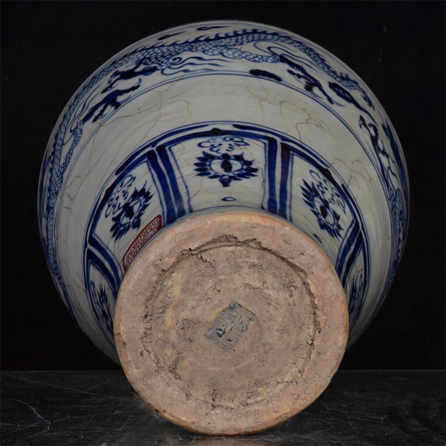 Chinese Antique Blue and White Dragon Pattern Export Return Open Sliced Plum Vase