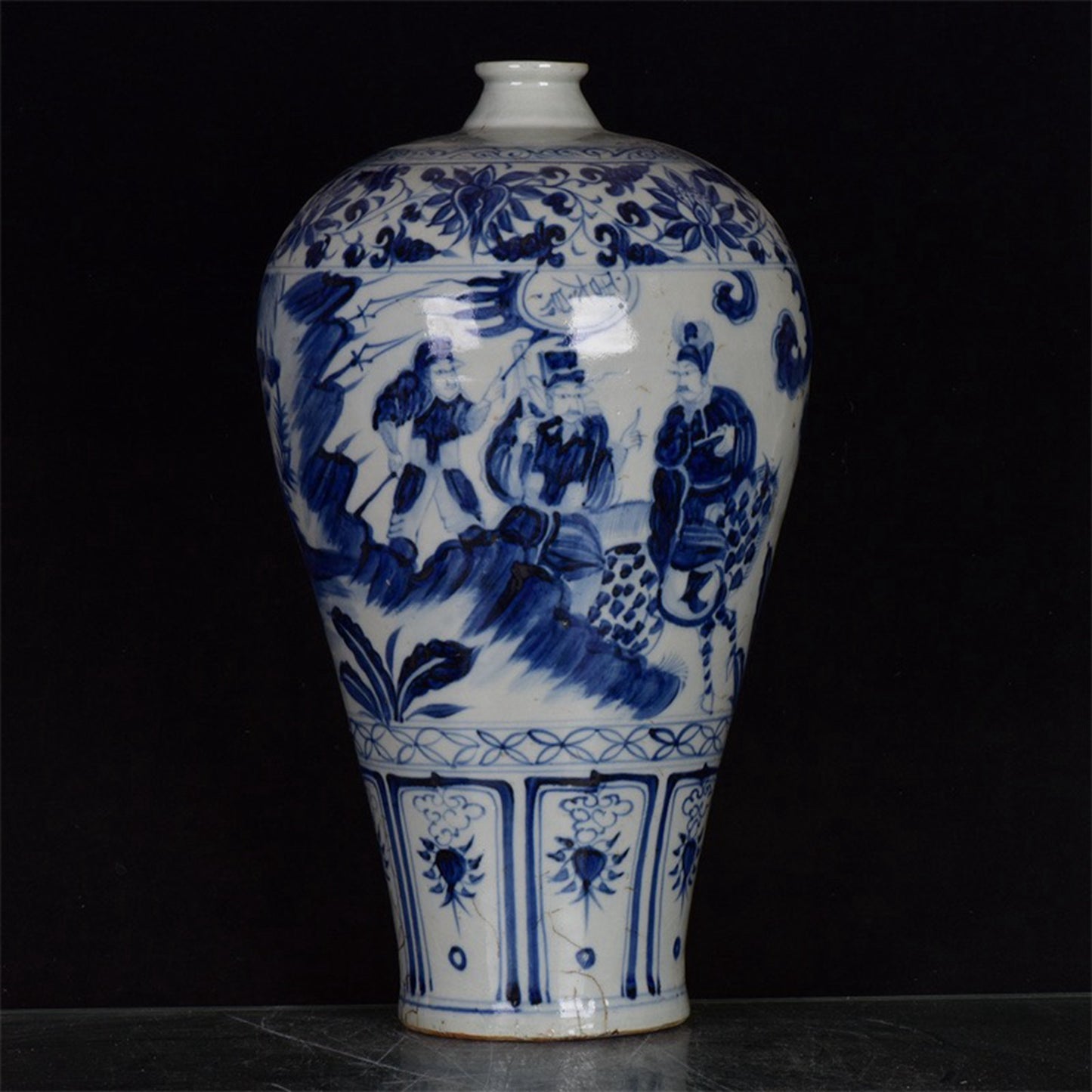 Chinese Antique Blue and White Emperor Taizong's Travel Map for Export Return Open Plum Vase