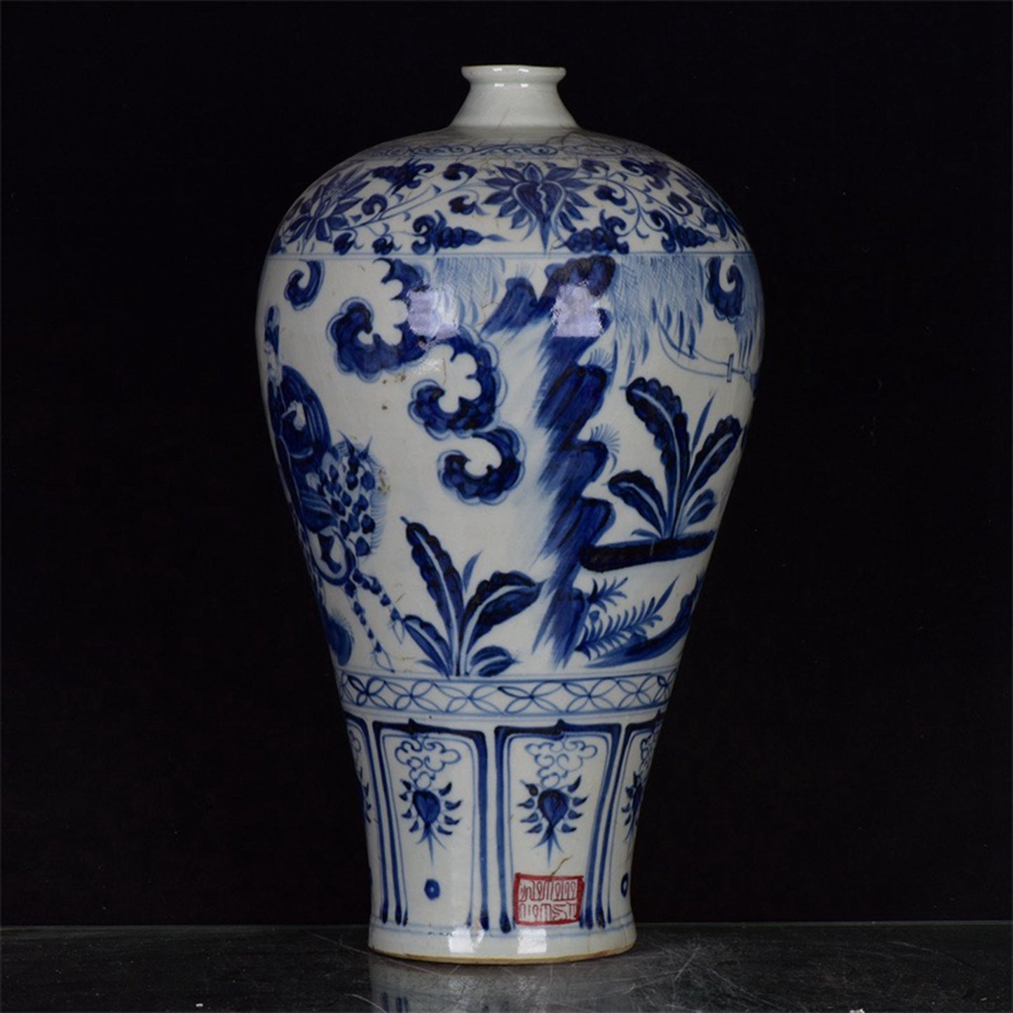 Chinese Antique Blue and White Emperor Taizong's Travel Map for Export Return Open Plum Vase