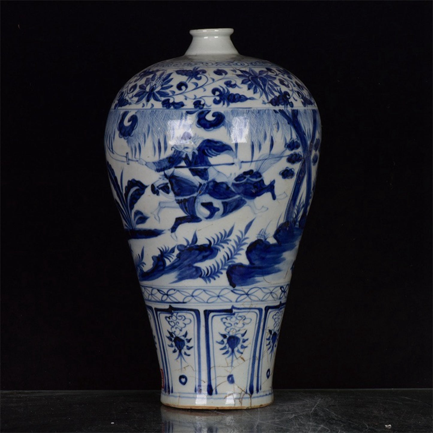 Chinese Antique Blue and White Emperor Taizong's Travel Map for Export Return Open Plum Vase
