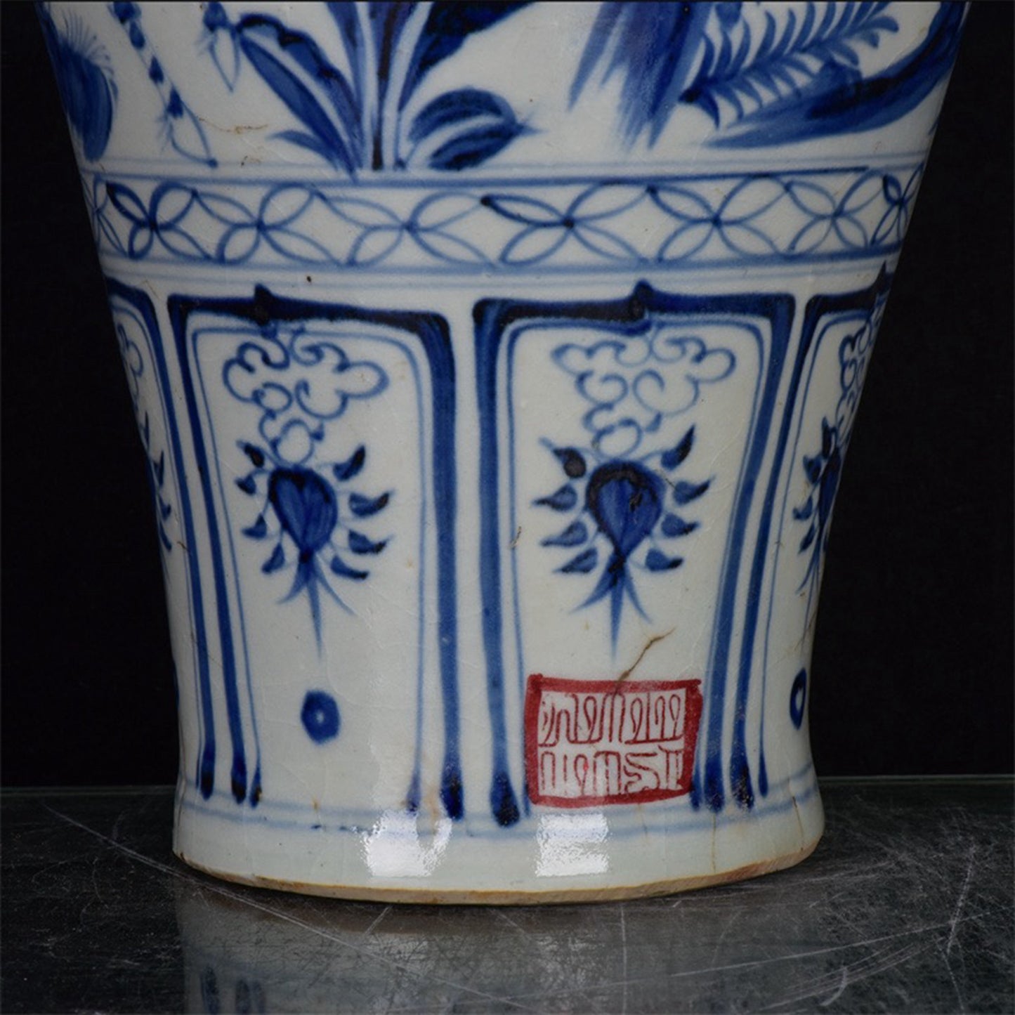 Chinese Antique Blue and White Emperor Taizong's Travel Map for Export Return Open Plum Vase