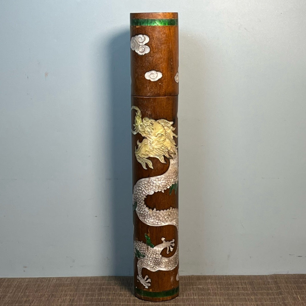 Flower pear wood inlaid with shell dragon diagram