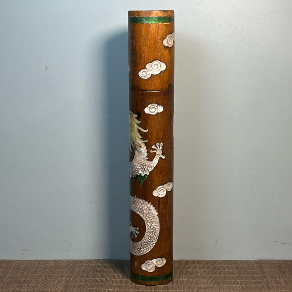 Flower pear wood inlaid with shell dragon diagram