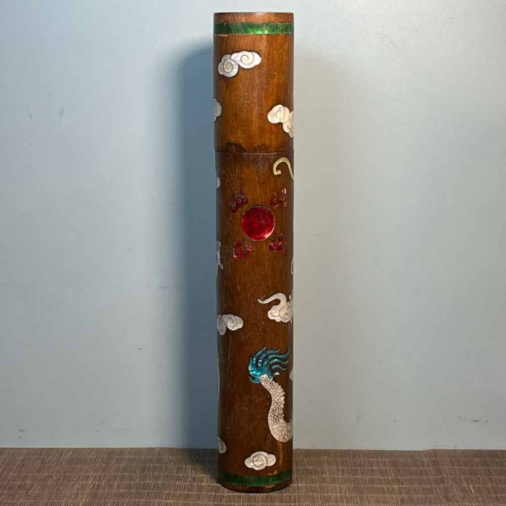 Flower pear wood inlaid with shell dragon diagram