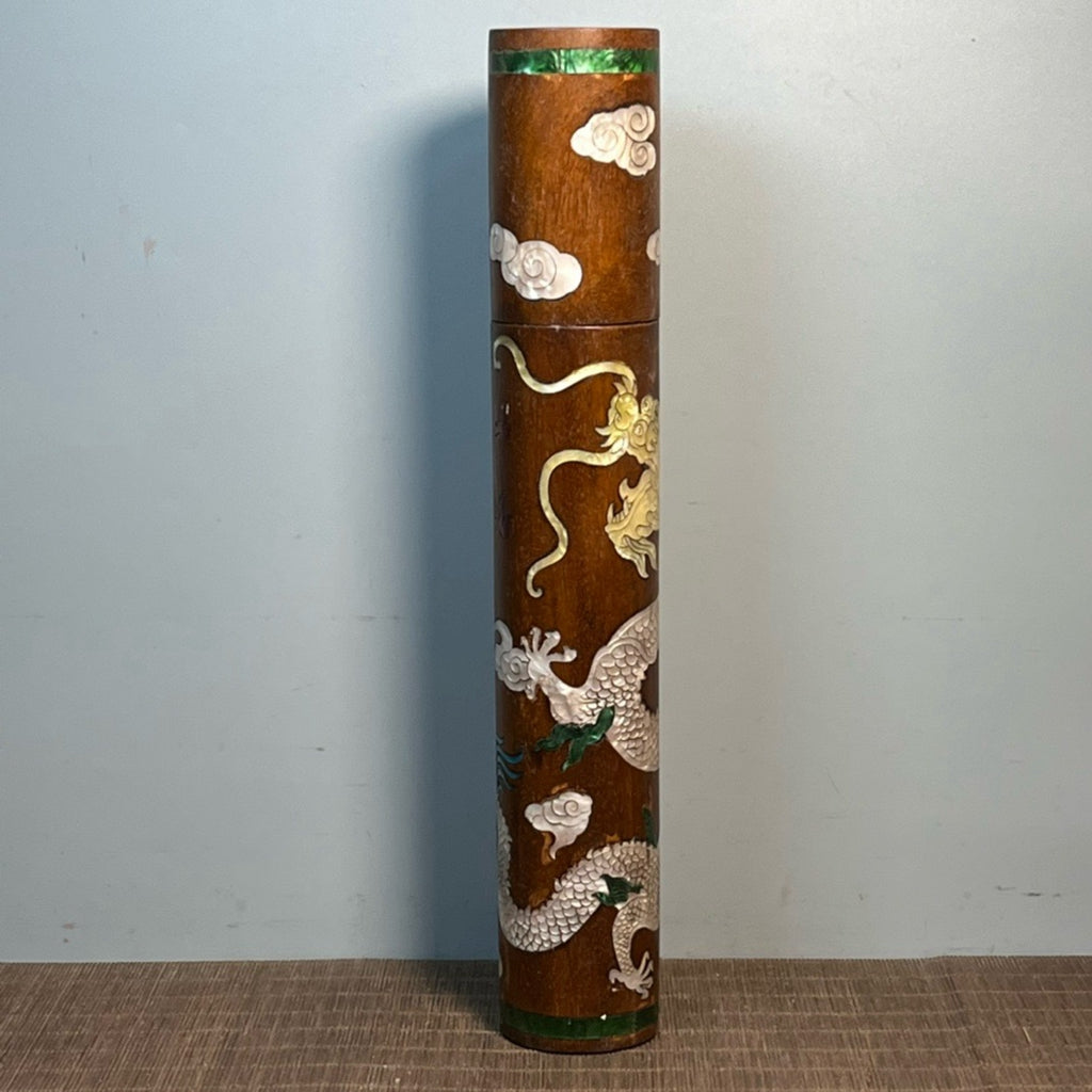 Flower pear wood inlaid with shell dragon diagram