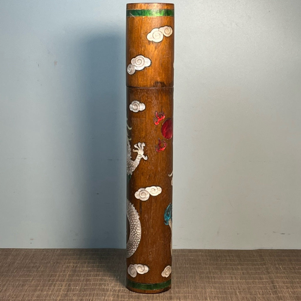 Flower pear wood inlaid with shell dragon diagram