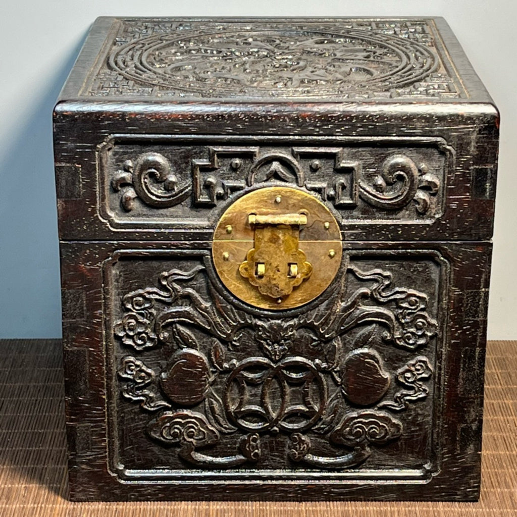 Sandalwood carved square jewelry box