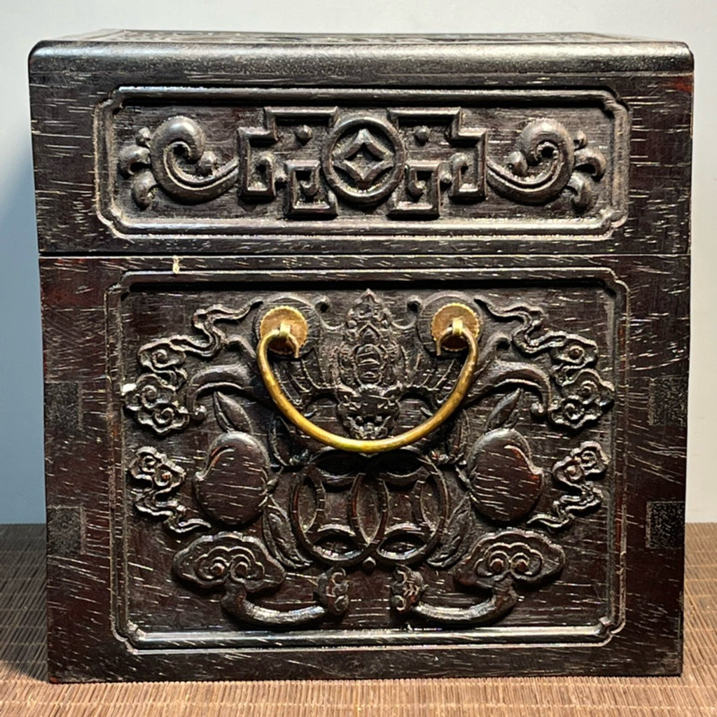 Sandalwood carved square jewelry box