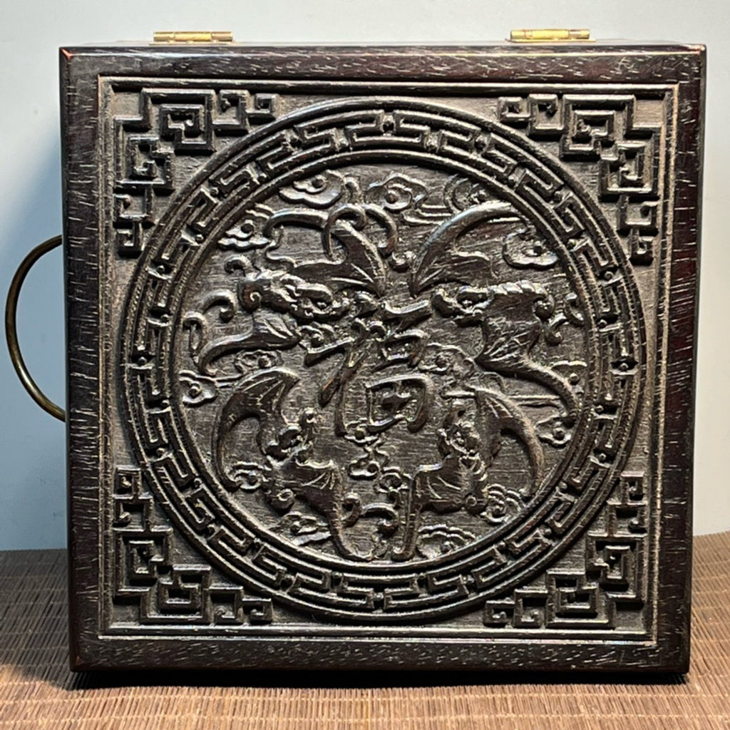 Sandalwood carved square jewelry box