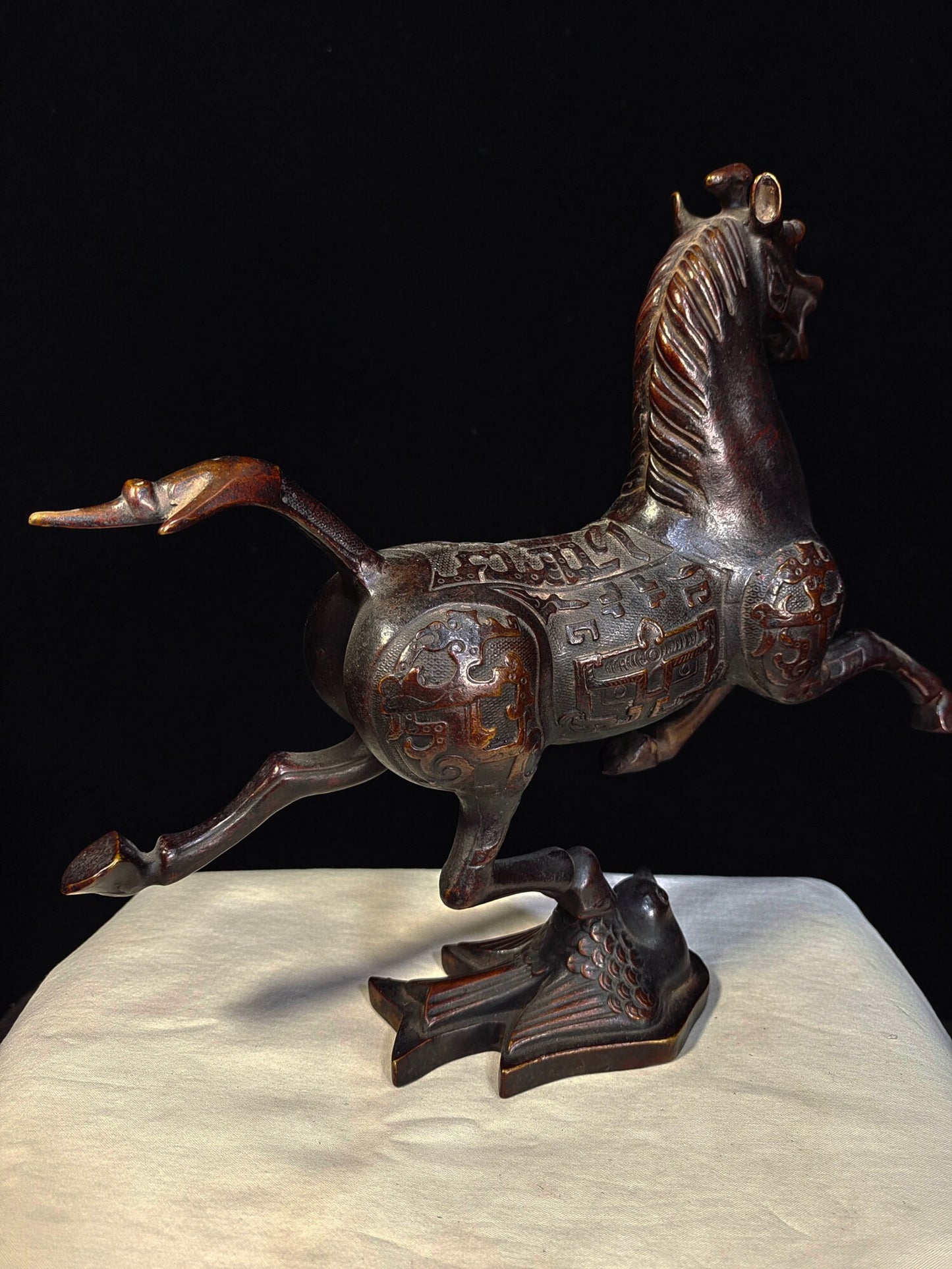 Chinese Antique Pure Copper Horse Treading on Flying Swallow