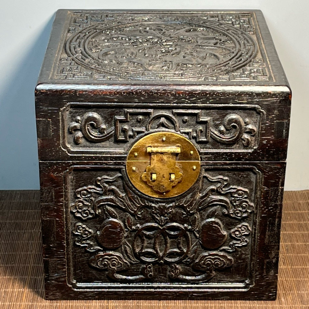 Sandalwood carved square jewelry box