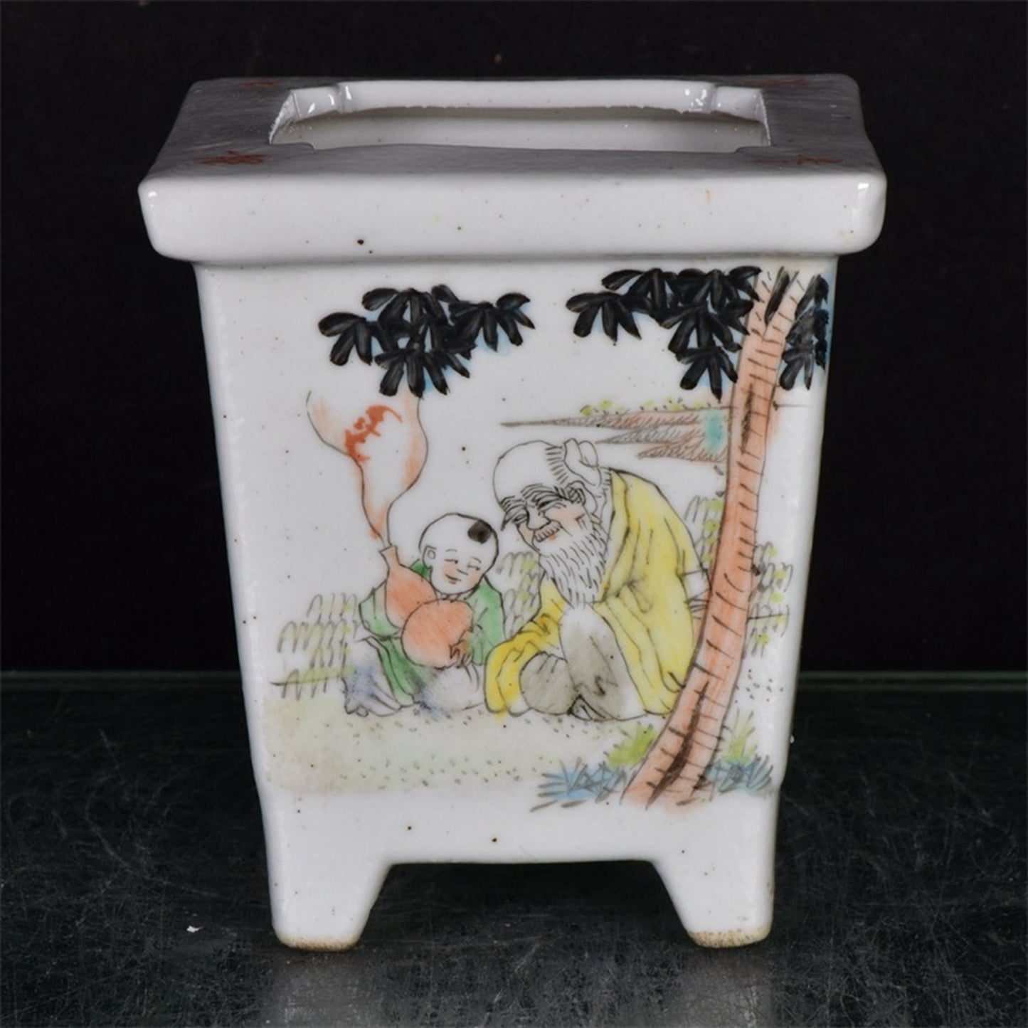 Chinese Antique Character Story Pattern Four Square Flower Pot