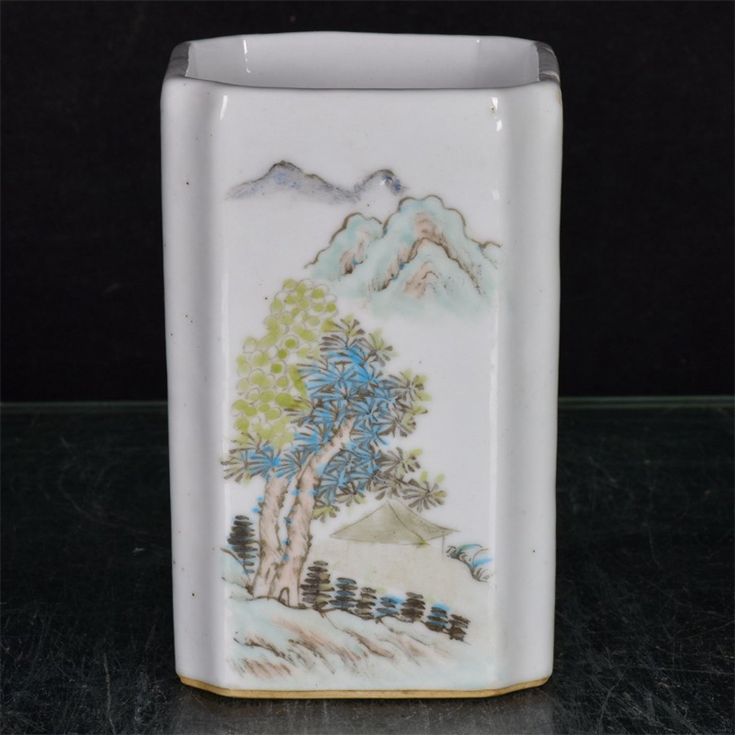 Chinese antique figure patterned square pen holder