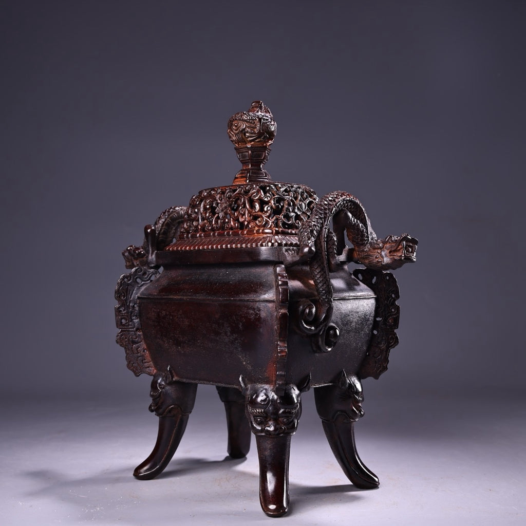 Pure copper high relief carved incense burner