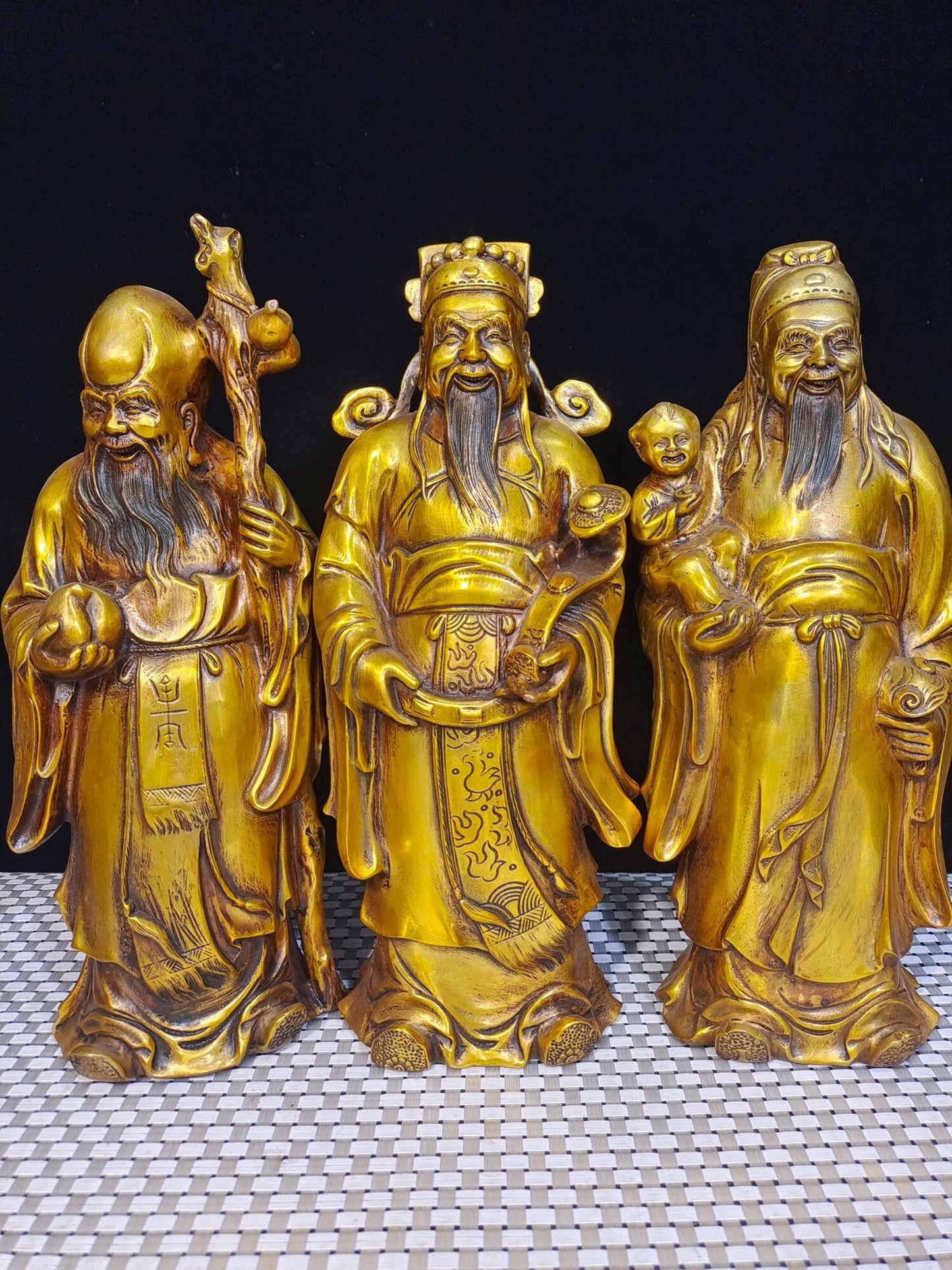 Chinese antique pure copper "Three Stars of Fortune, Wealth, and Longevity"