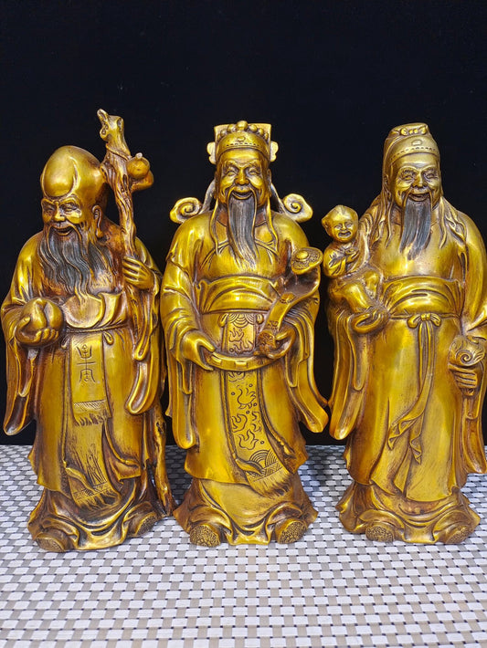 Chinese antique pure copper "Three Stars of Fortune, Wealth, and Longevity"
