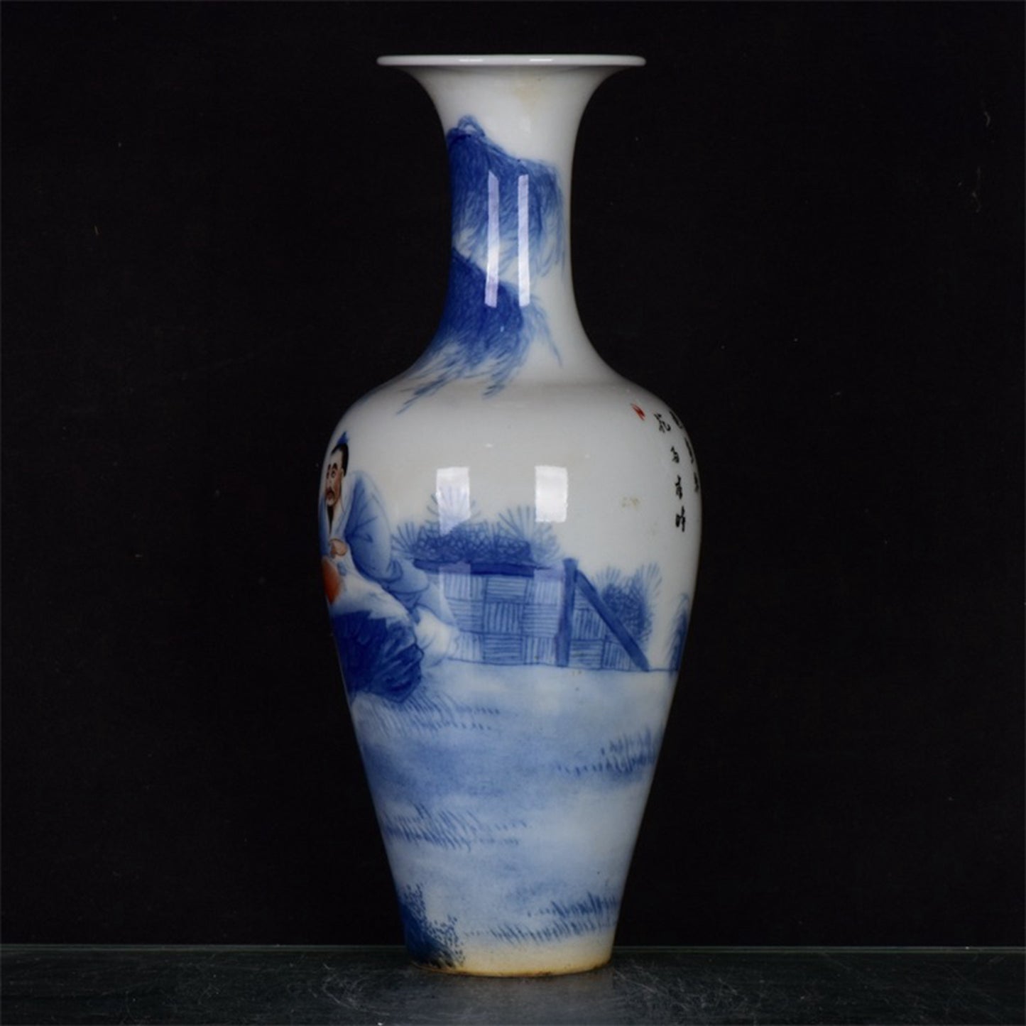 Chinese antique blue and white character story patterned vase
